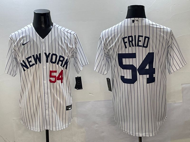 Men New York Yankees #54 Fried White Stripe Game Nike 2025 MLB Jersey style 12